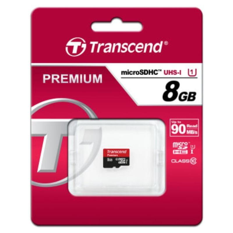 Transcend TS8GUSDU1 8 GB Clase 10 UHS-I U1 MLC NAND Negro / Rojo - Tarjeta microSD caja