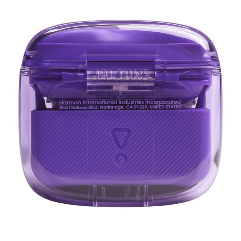 JBL Tune Flex Ghost Edition Púrpura - Auriculares Bluetooth parte trasera de la caja de carga