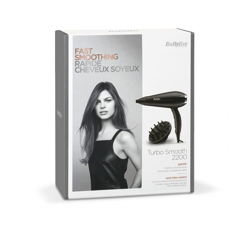BaByliss Turbo Smooth 2200 D572DE Iónico Antiencrespamiento Negro - Secador de pelo caja