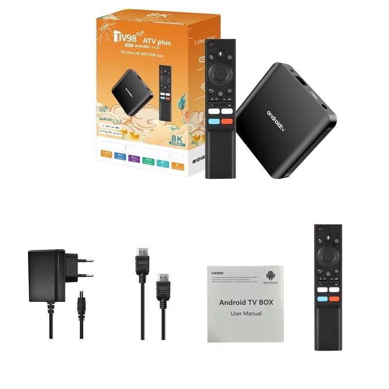 Contenu de TV98 ATV PLUS 8K H313 2 Go/16 Go Double Wifi Android 14 Noir - Android TV