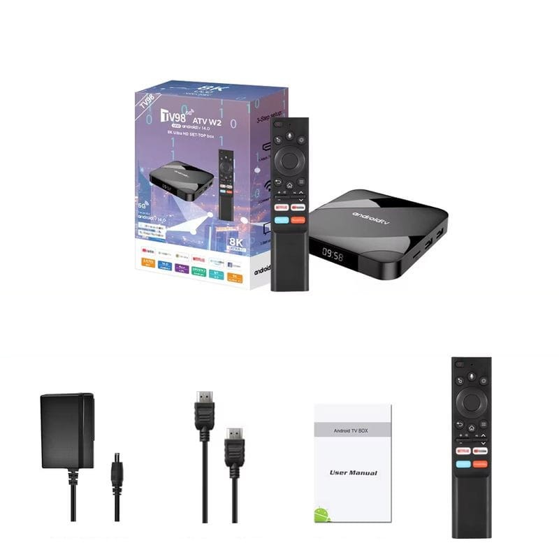 Contenido de TV98 ATV W2 8K S905W2 4GB/32GB Wifi Dual Android 14 Negro - Android TV