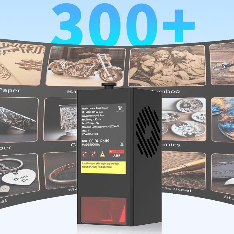 Gravador a laser Two Trees TTS 20 Max 20W preto que suporta uma grande variedade de materiais