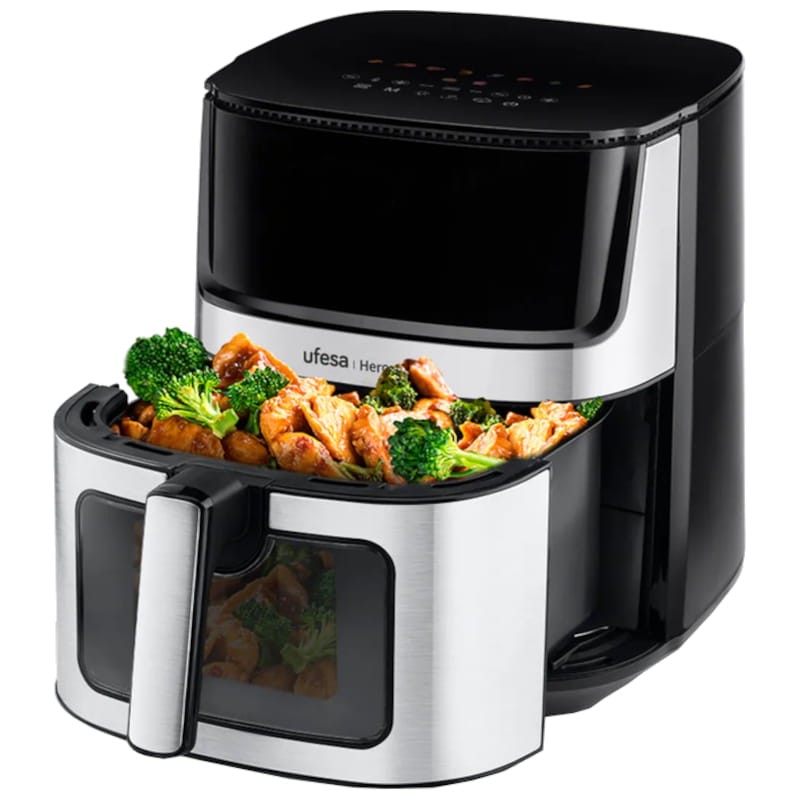 Ufesa Heron Max 8 L - Fritadeira de ar Cesto aberto com vista frontal com alimentos