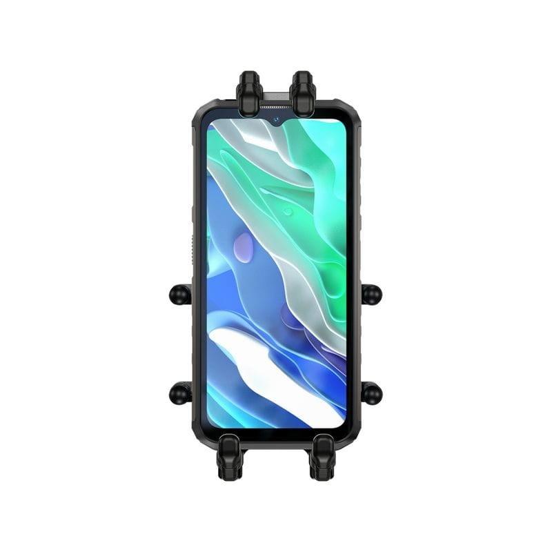 Vista de detalle de colocación del teléfono móvil sobre el Ulefone Armor Mount Pro AM01 - Soporte Smartphone para Bici y Moto