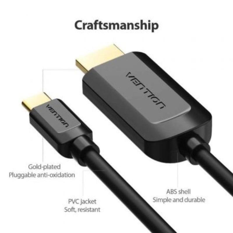 Vention CGUBF HDMI 1.4 USB Type-C Mâle - HDMI Mâle 1m Noir - Caractéristiques Câble