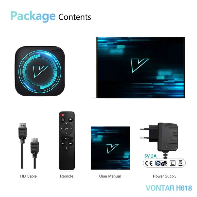 Contenido de Vontar H618 2GB/16GB 4K Android 12.0 - Android TV