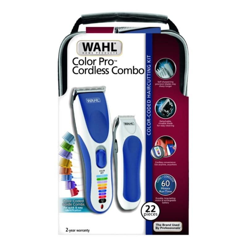 Caja del Cortapelos Wahl Color Pro Cordless Combo 10 Peines Azul/Blanco