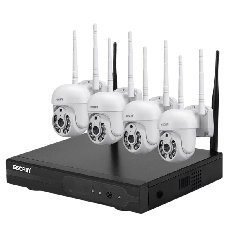Kit de vidéosurveillance IP Escam WNK714 IP 3MP Wifi 4 Caméras Blanc