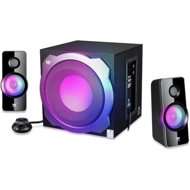 Woxter Big Bass 260 RGB - Altavoces PC imagen frontal con un altavoz de lado
