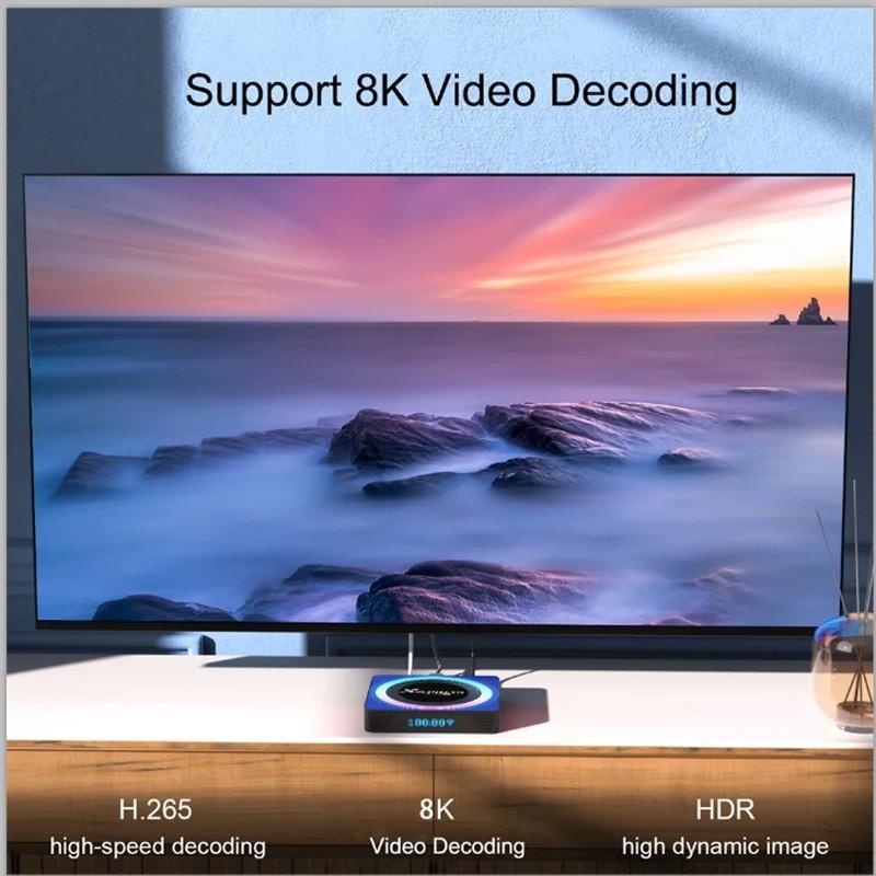 X88 PRO 13 4 Go/64 Go Boîtier Acrylique Android 13 – Android TV Bluetooth Vidéo 8K