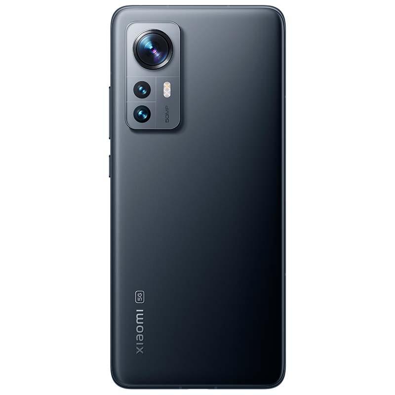 Xiaomi 12 8GB/256GB Gris Desprecintado con trasera mate oscura y módulo de triple cámara vertical con flash; logo 5G en la parte inferior