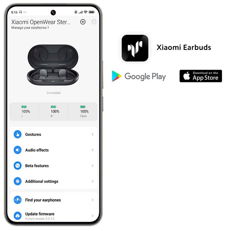 aplicação dos Auriculares Xiaomi Openwear Stereo Cinzento