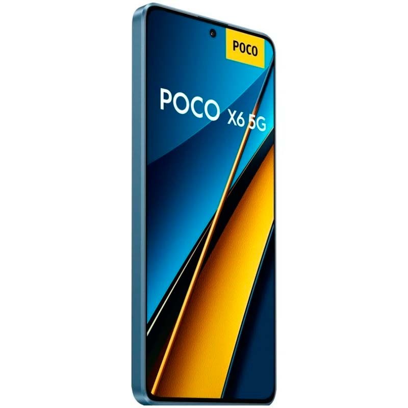 Vue de face et latérale du Smartphone Xiaomi Poco X6 5G 12Go/256Go Bleu
