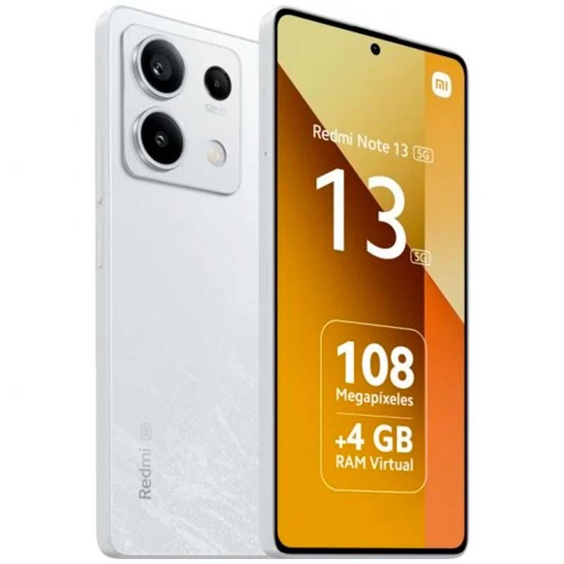 Vista frontal, traseira e lateral do telemóvel Xiaomi Redmi Note 13 5G 8GB/256GB Branco