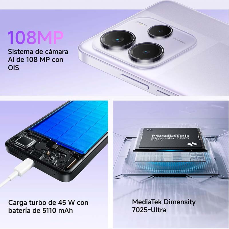 Xiaomi Redmi Note 14 5G 8GB/256GB Lavanda - cámara, batería y procesador