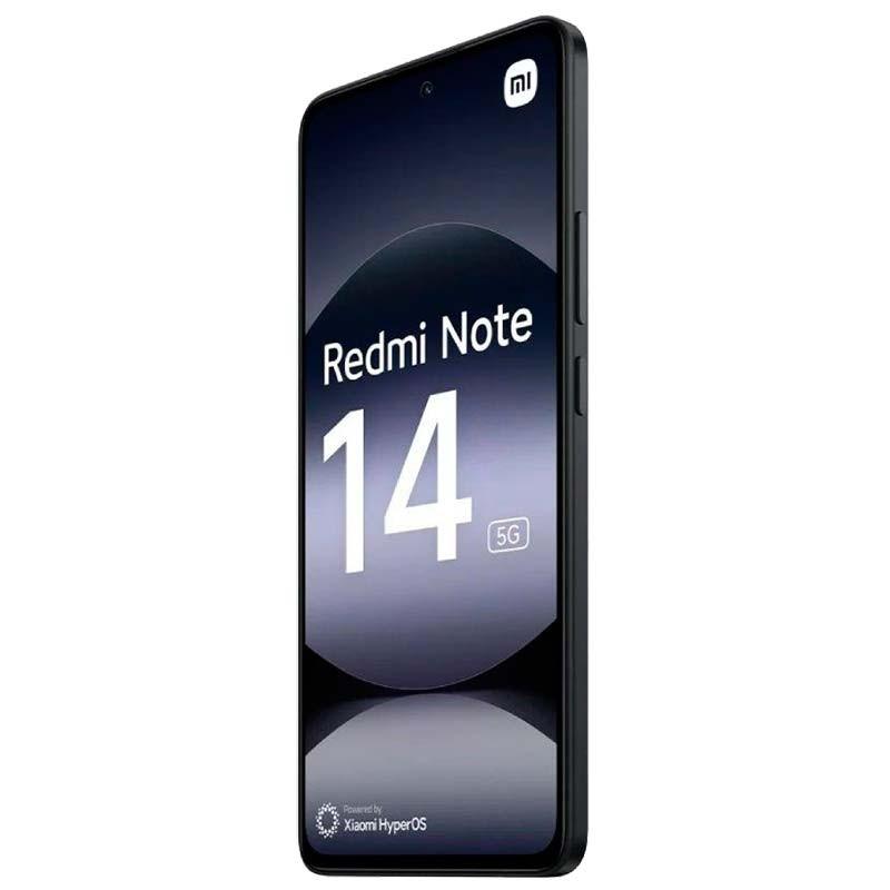 Xiaomi Redmi Note 14 5G 12GB/512GB negro con pantalla grande de bordes delgados, cámara frontal en orificio central y marco fino en acabado mate elegante