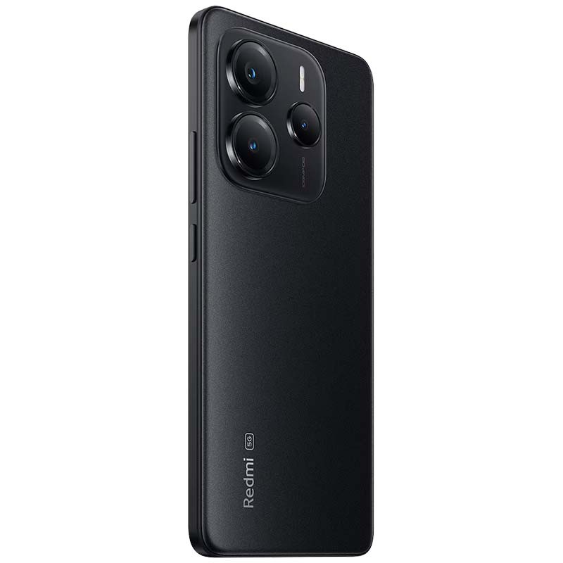 Xiaomi Redmi Note 14 5G 12GB/512GB Negro con acabado mate, módulo trasero cuadrado y triple cámara grande con anillos, logotipo Redmi en la parte baja