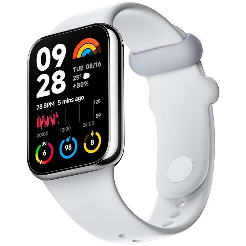 vista frontal y lateral de la Pulsera de actividad Xiaomi Smart Band 8 Pro Gris