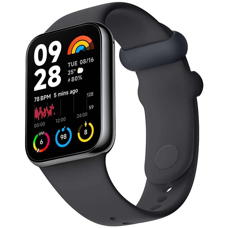 vista frontal y lateral de la Pulsera de actividad Xiaomi Smart Band 8 Pro Negro