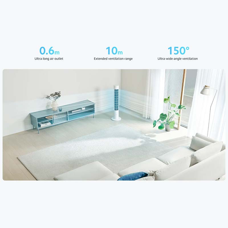 Xiaomi Smart Tower Fan 2 - alcance y oscilación