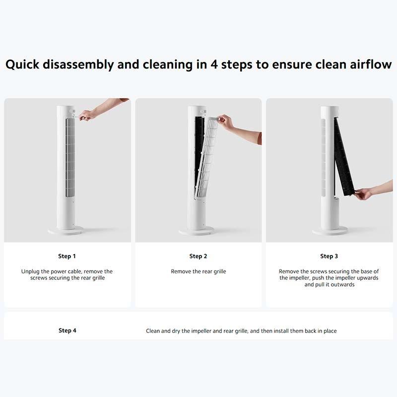 Xiaomi Smart Tower Fan 2 - pasos de limpieza