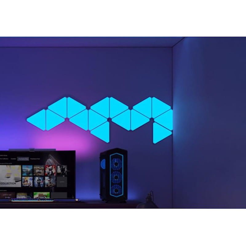 Detalle de los Paneles LED RGB inteligentes Yeelight YLFWD-012 iluminados sobre la pared