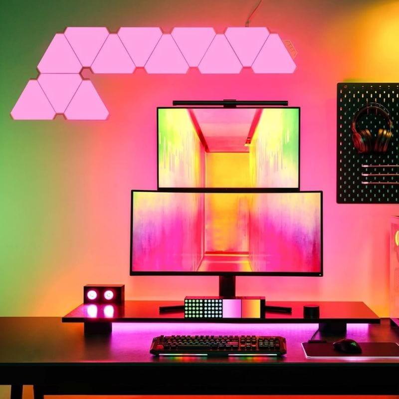Yeelight YLFWD-0013 - Paneles de extensión inteligentes LED RGB iluminando en tono rosa