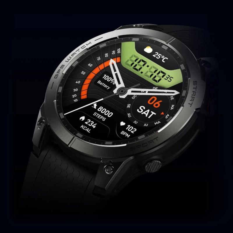 Pormenor do mostrador do Zeblaze Stratos 3 Pro Preto