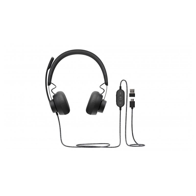Logitech Zone Grafito - Auriculares PC con microfono y mando en el cable