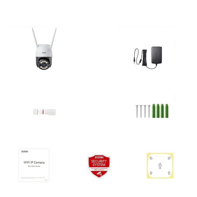 Contenido de ZOSI C289 3MPx FullHD WiFi P/T IP66 IA Blanco + Tarjeta microSD 32GB - Cámara de seguridad IP