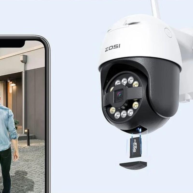 Cartão SD de ZOSI C296 5MP 3K WiFi P/T PoE IP66 Branco + Cartão microSD 32GB - Câmara de segurança IP